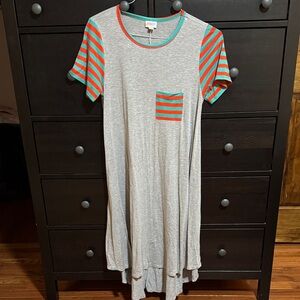 LuLaRoe Gray Dress with Red and Green Stripes